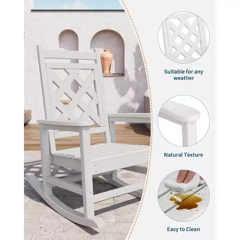 Sedia a dondolo Adirondack da esterno - Dondolo da portico in HDPE per tutte le stagioni con schienale alto, sedia da esterno per focolare per giardino, prato, cortile, patio