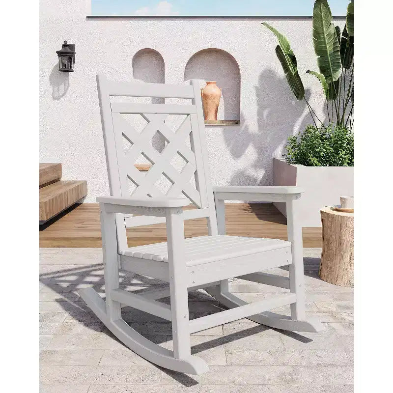 Sedia a dondolo Adirondack da esterno - Dondolo da portico in HDPE per tutte le stagioni con schienale alto, sedia da esterno per focolare per giardino, prato, cortile, patio