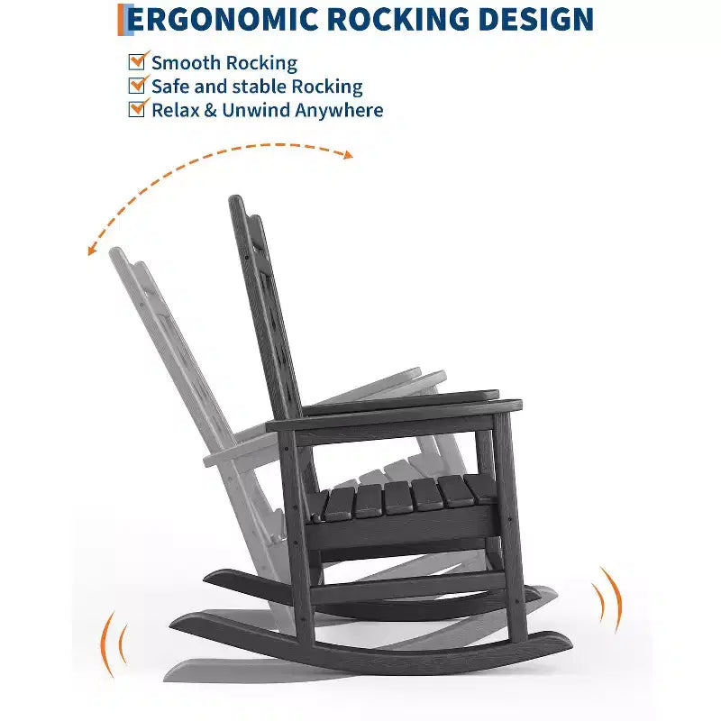 Sedia a dondolo Adirondack da esterno - Dondolo da portico in HDPE per tutte le stagioni con schienale alto, sedia da esterno per focolare per giardino, prato, cortile, patio