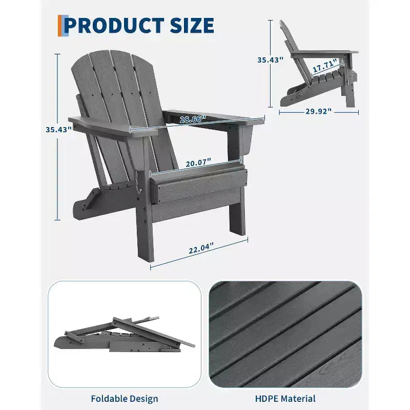 Sedia Adirondack Pieghevole - Sedie da Esterno in HDPE per Tutte le Stagioni, con Schienale Ergonomico Esteso, per Patio, Giardino, Piscina, Cortile