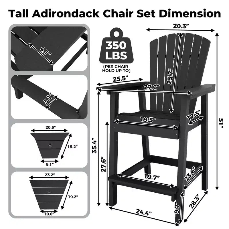 Garvee Tabourets de Bar Adirondack d'extérieur en Poly Recyclé, Lot de 2 Chaises Hautes Résistantes aux Intempéries, Noir