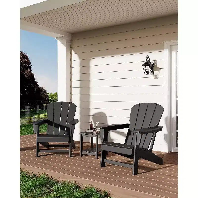 Outdoor Adirondack Chairs, HDPE Plastic Patio Chairs for All Weather, Weather-Resistant Fire Pit Chair with Wide Armrests & Slatted Back