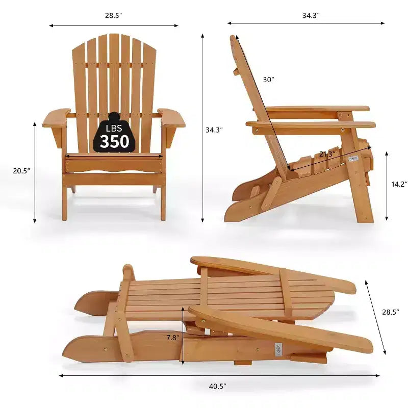 Sedia Adirondack pieghevole VINGLI, sedie Adirondack in legno per esterni, sedie pieghevoli da falò per patio, barbecue, veranda, cortile, piscina
