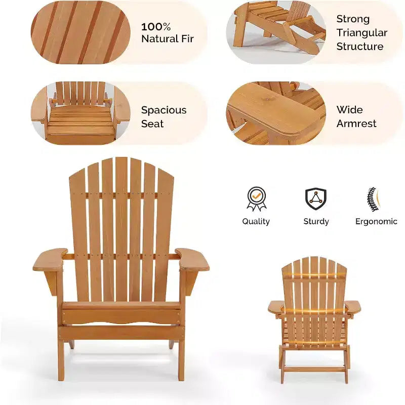 Sedia Adirondack pieghevole VINGLI, sedie Adirondack in legno per esterni, sedie pieghevoli da falò per patio, barbecue, veranda, cortile, piscina