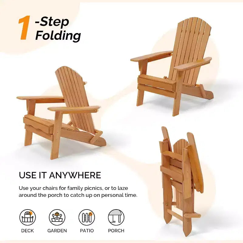 Sedia Adirondack pieghevole VINGLI, sedie Adirondack in legno per esterni, sedie pieghevoli da falò per patio, barbecue, veranda, cortile, piscina