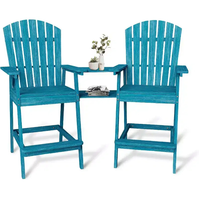Patio Tall Adirondack Chairs Bar Chairs, Outdoor Adirondack Barstools with Connecting Tray, Bar Stool Chair with High Back for Deck, Balcony