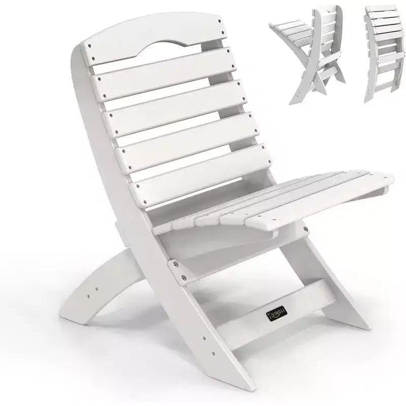 VINGLI Portable Adirondack Chairs, Folding Plastic Adirondack Chair for All Weathers, Capacity 350 LBS, White