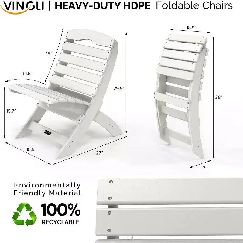 Poltrone Adirondack Portatili VINGLI, Sedia Adirondack Pieghevole in Plastica per Tutte le Stagioni, Portata 158 kg, Bianca