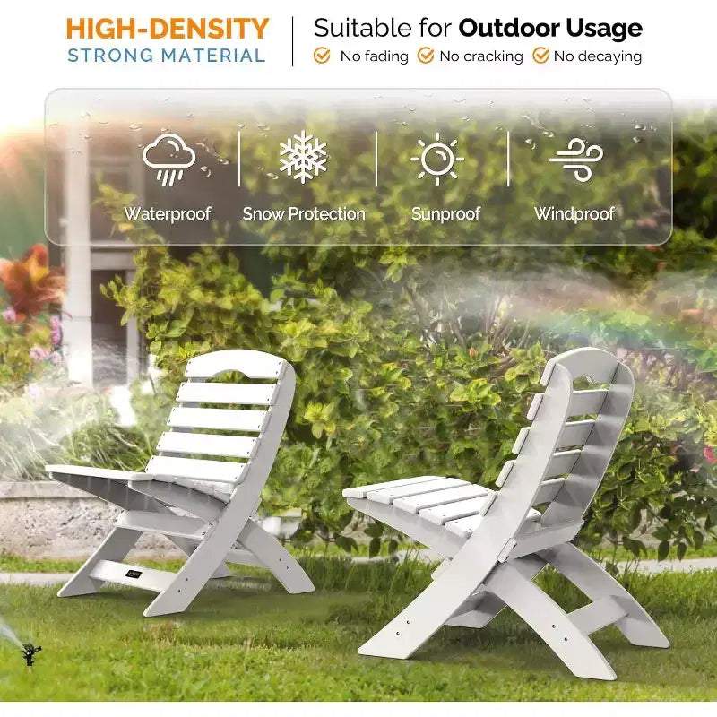 Poltrone Adirondack Portatili VINGLI, Sedia Adirondack Pieghevole in Plastica per Tutte le Stagioni, Portata 158 kg, Bianca