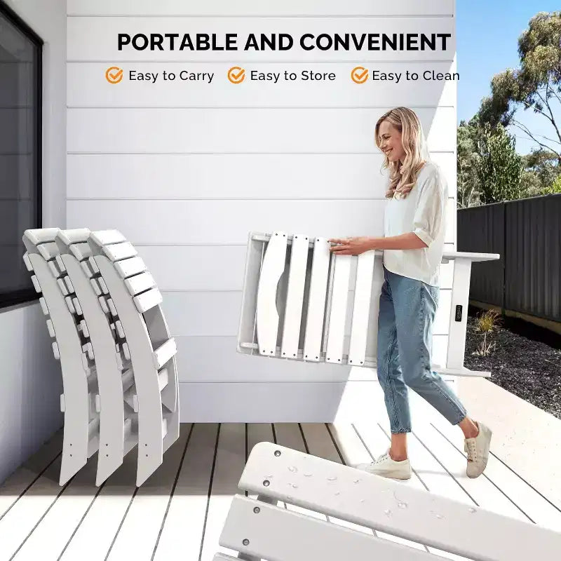 Poltrone Adirondack Portatili VINGLI, Sedia Adirondack Pieghevole in Plastica per Tutte le Stagioni, Portata 158 kg, Bianca