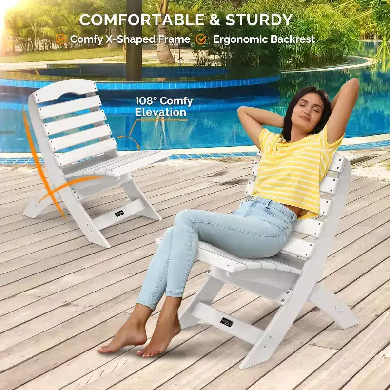 Poltrone Adirondack Portatili VINGLI, Sedia Adirondack Pieghevole in Plastica per Tutte le Stagioni, Portata 158 kg, Bianca