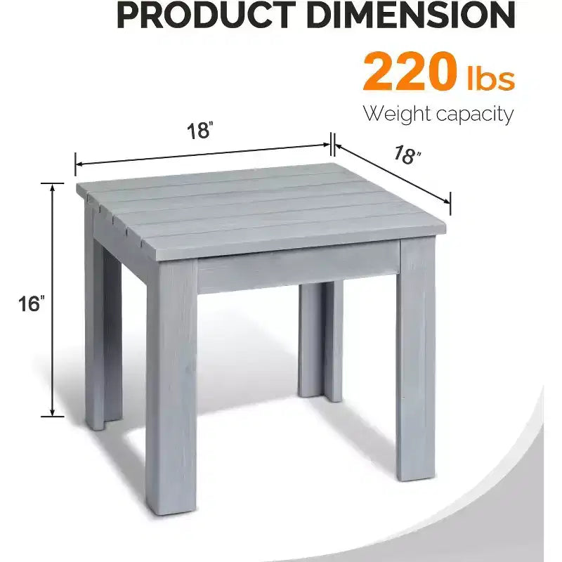 Tavolino laterale VINGLI Adirondack per esterni, tavolino da caffè quadrato spesso in legno da 18 pollici, tavolino da conversazione per patio, cortile, giardino