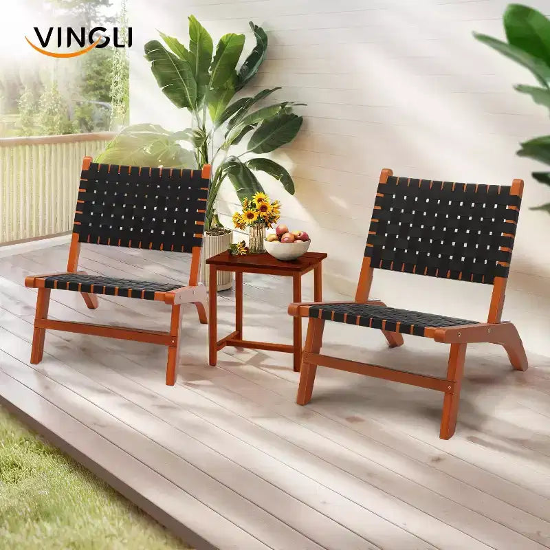 Sedia da esterno in legno VINGLI, seduta da patio per tutte le stagioni con tessuto intrecciato in PE, sedia Adirondack per prato, balcone, ponte