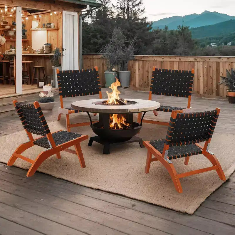 Sedia da esterno in legno VINGLI, seduta da patio per tutte le stagioni con tessuto intrecciato in PE, sedia Adirondack per prato, balcone, ponte