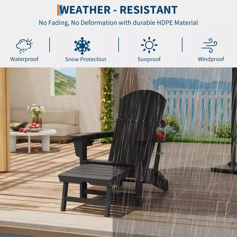 Sedia a dondolo Adirondack, Sedia a dondolo Adirondack pieghevole con poggiapiedi, Sedia a dondolo Adirondack per esterni con pouf estraibile e portabicchieri