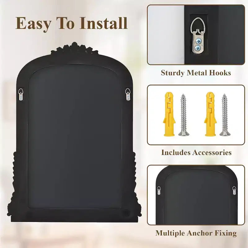 40x28 Wall Mirror, Arched Beaded Mirror with Metal Frame, Decorative Bathroom Vanity Mirror for Entryway, Bedroom, or Living Room