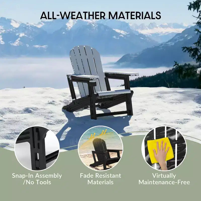 Set WestinTrends Azura 2 Pezzi Sedia da Giardino Adirondack in Plastica HDPE con Tavolino Laterale da 18, Nero