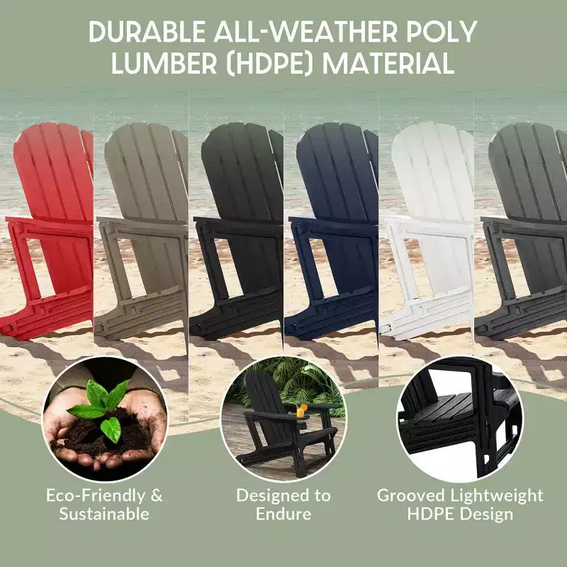 Set WestinTrends Azura 2 Pezzi Sedia da Giardino Adirondack in Plastica HDPE con Tavolino Laterale da 18, Nero