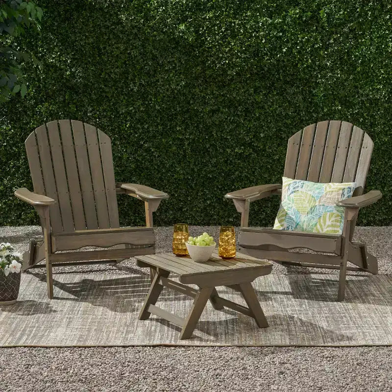 GDFStudio Cartagena Set da Conversazione da Esterno 3 Pezzi con Poltrone Adirondack in Legno di Acacia