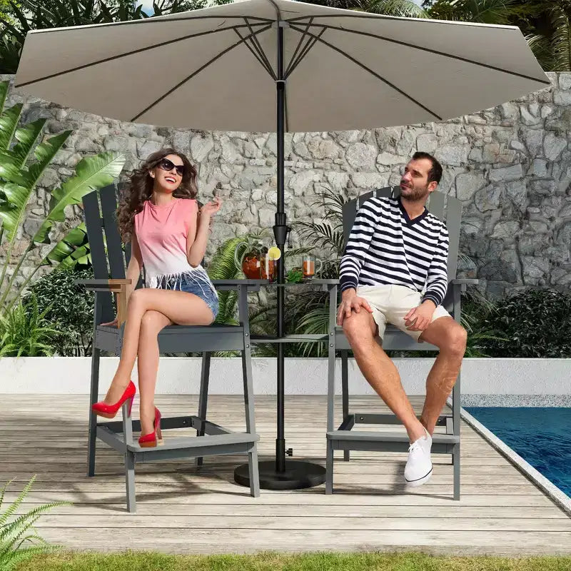 Sgabelli Alti da Bar Adirondack da Esterno con Vassoio Connettore, Sedia da Bar in Legno Naturale con Schienale Alto per Terrazzo, Balcone