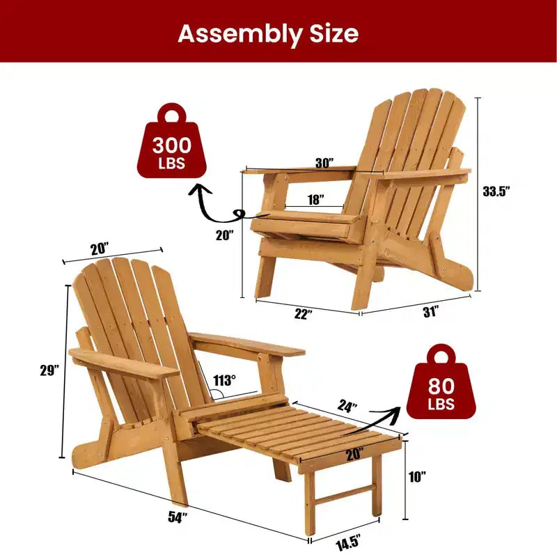 Sedia Adirondack Pieghevole da Esterno, Sedia a Sdraio in Legno, Capacità di Carico 136 kg
