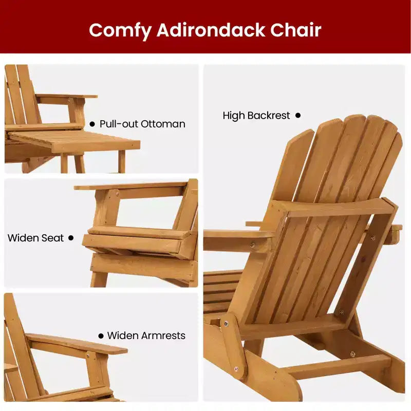 Sedia Adirondack Pieghevole da Esterno, Sedia a Sdraio in Legno, Capacità di Carico 136 kg