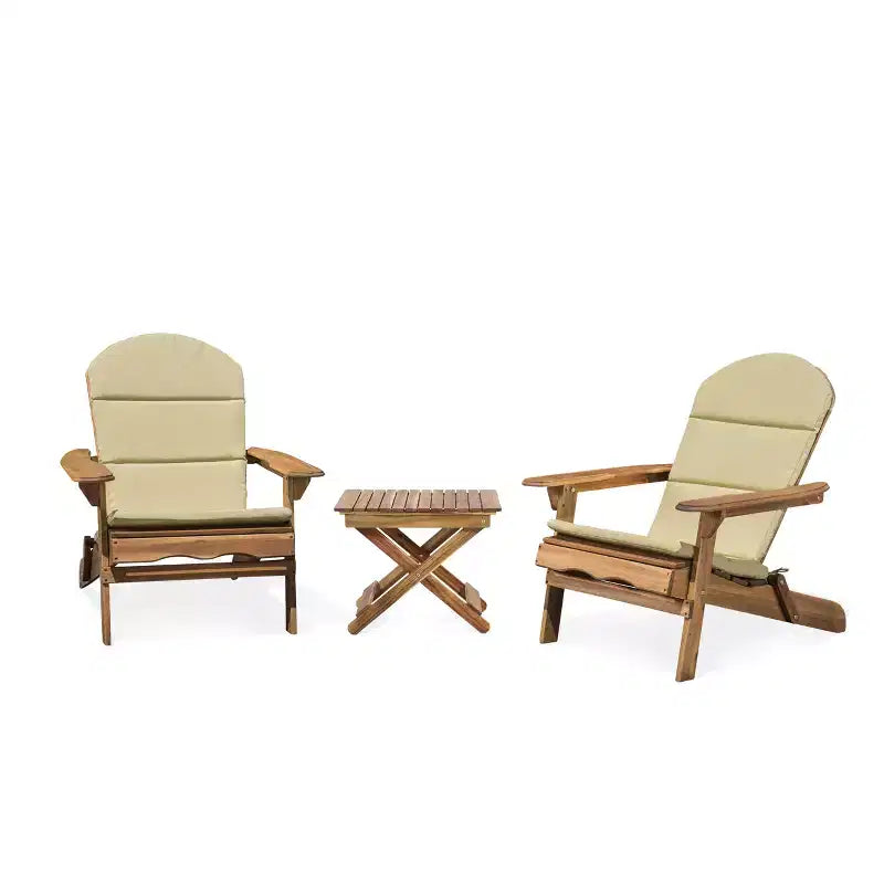 Christopher Knight Home Jane set di 3 pezzi Adirondack da esterno pieghevole in legno di acacia con cuscini
