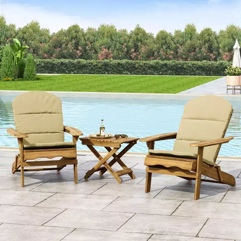 Christopher Knight Home Jane Ensemble de conversation pliant d'extérieur 3 pièces en bois d'acacia Adirondack avec coussins