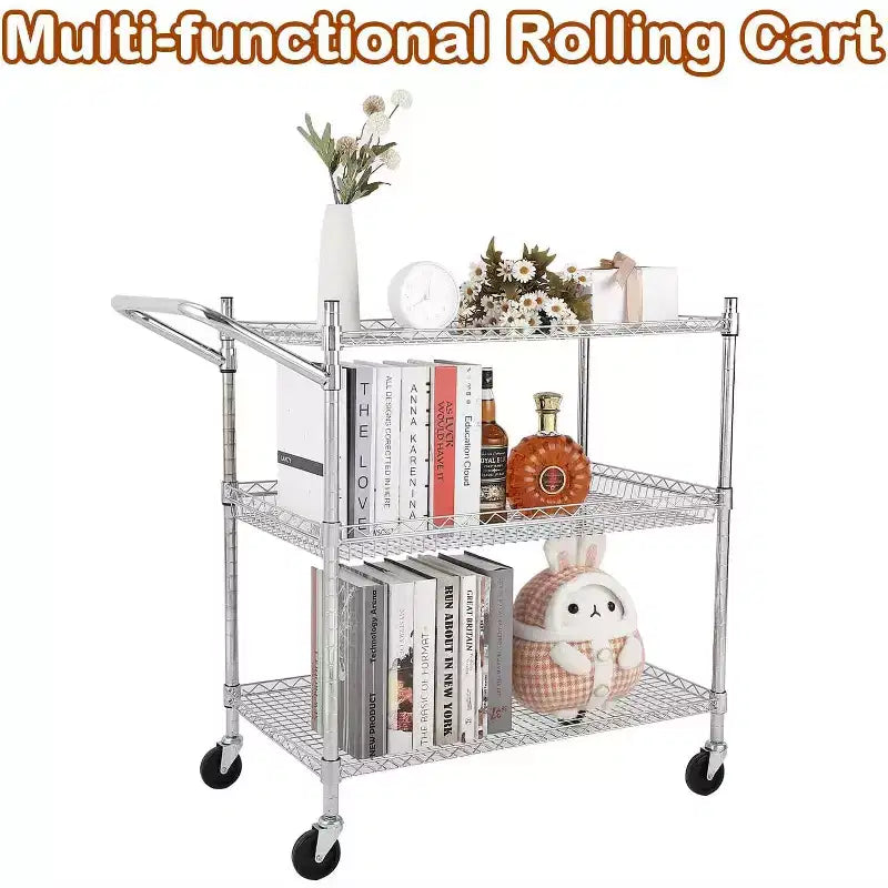 Carrello di servizio da cucina, carrello portaoggetti in metallo rimovibile con ruote e maniglia, carrello di servizio di livello commerciale, cucina, officina