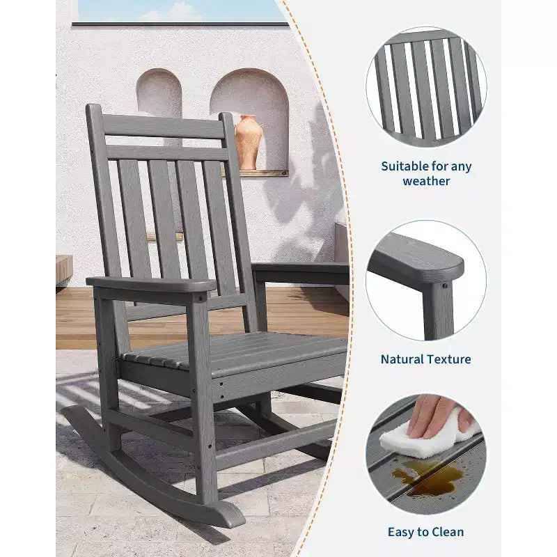 Sedia a dondolo da esterno Adirondack, sedia a dondolo scorrevole in HDPE per tutte le stagioni con schienale alto per portico, balcone, prato, capacità 172 kg