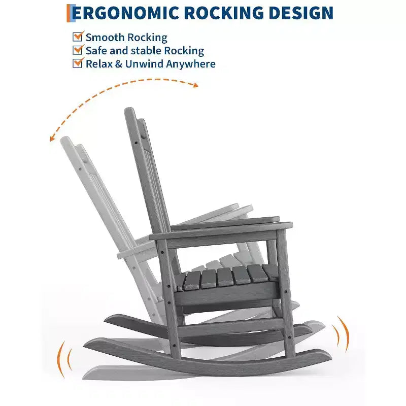 Sedia a dondolo da esterno Adirondack, sedia a dondolo scorrevole in HDPE per tutte le stagioni con schienale alto per portico, balcone, prato, capacità 172 kg