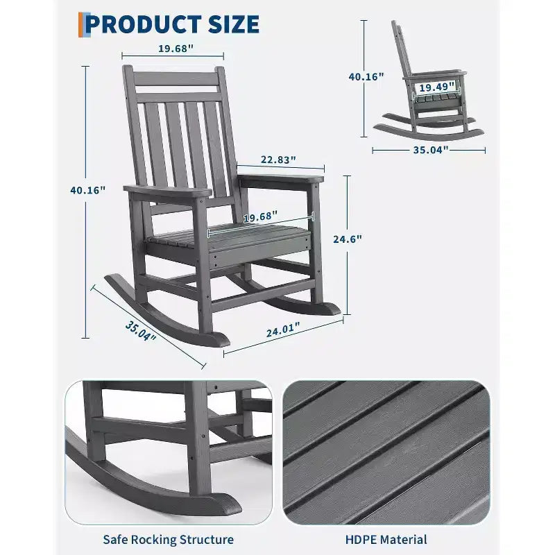 Sedia a dondolo da esterno Adirondack, sedia a dondolo scorrevole in HDPE per tutte le stagioni con schienale alto per portico, balcone, prato, capacità 172 kg