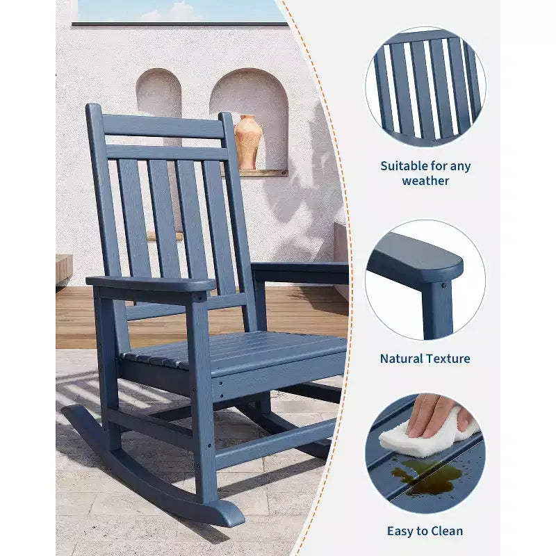 Sedia a dondolo da esterno Adirondack, sedia a dondolo scorrevole in HDPE per tutte le stagioni con schienale alto per portico, balcone, prato, capacità 172 kg