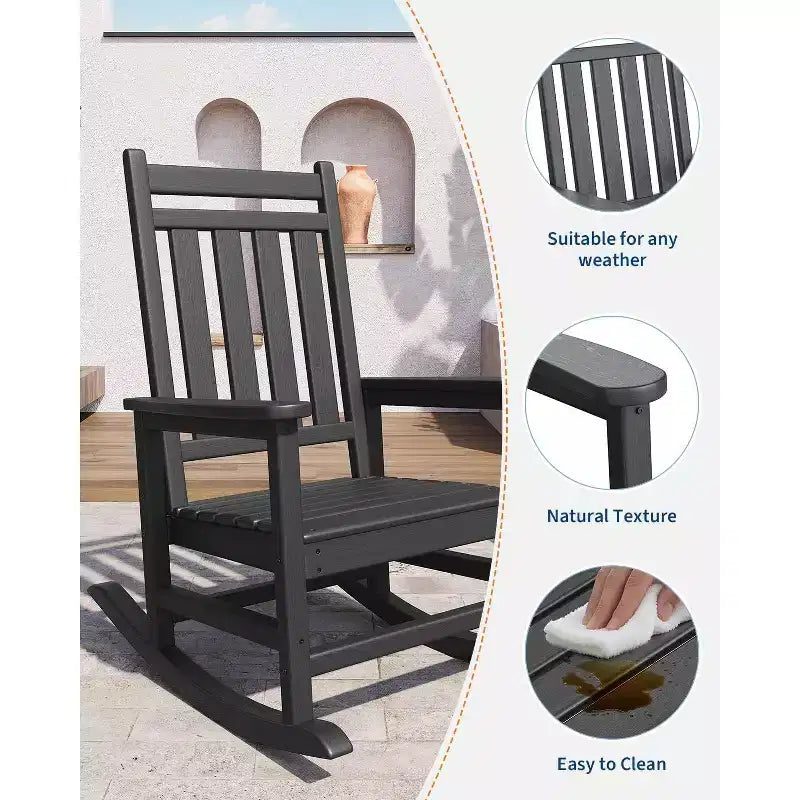 Sedia a dondolo da esterno Adirondack, sedia a dondolo scorrevole in HDPE per tutte le stagioni con schienale alto per portico, balcone, prato, capacità 172 kg