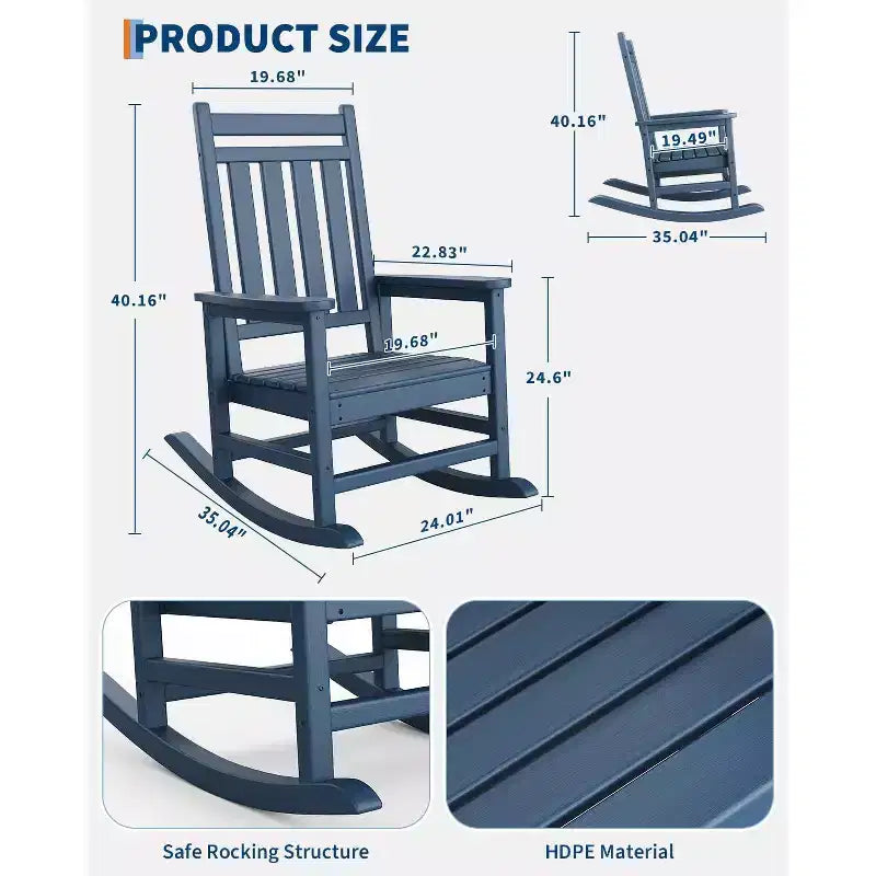 Sedia a dondolo da esterno Adirondack, sedia a dondolo scorrevole in HDPE per tutte le stagioni con schienale alto per portico, balcone, prato, capacità 172 kg
