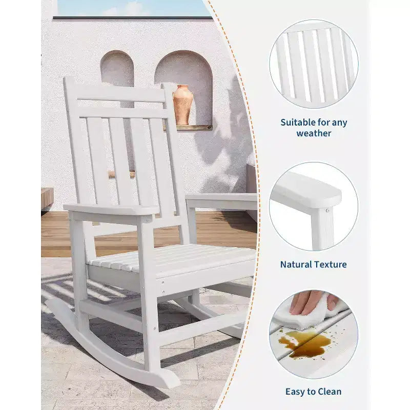 Sedia a dondolo da esterno Adirondack, sedia a dondolo scorrevole in HDPE per tutte le stagioni con schienale alto per portico, balcone, prato, capacità 172 kg