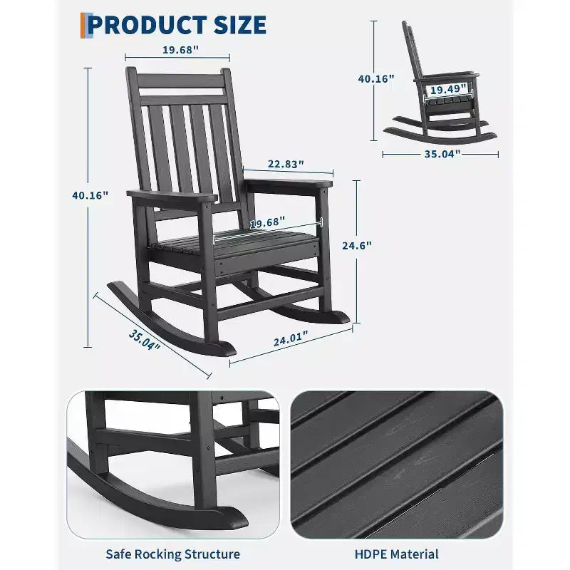 Sedia a dondolo da esterno Adirondack, sedia a dondolo scorrevole in HDPE per tutte le stagioni con schienale alto per portico, balcone, prato, capacità 172 kg