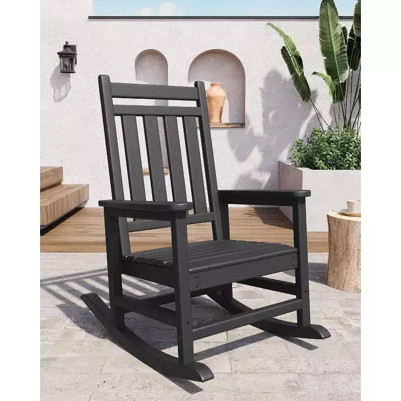 Sedia a dondolo da esterno Adirondack, sedia a dondolo scorrevole in HDPE per tutte le stagioni con schienale alto per portico, balcone, prato, capacità 172 kg