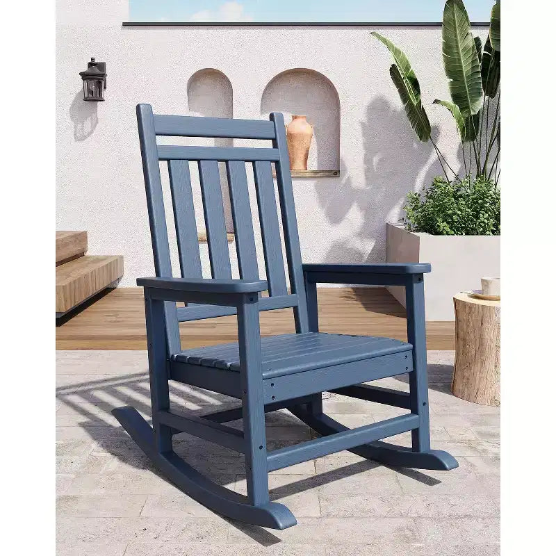 Adirondack Outdoor Patio Rocking Chair, All Weather HDPE Glider Rocker Chair with High Backrest for Porch Balcony Lawn, 380 Lbs Capacity