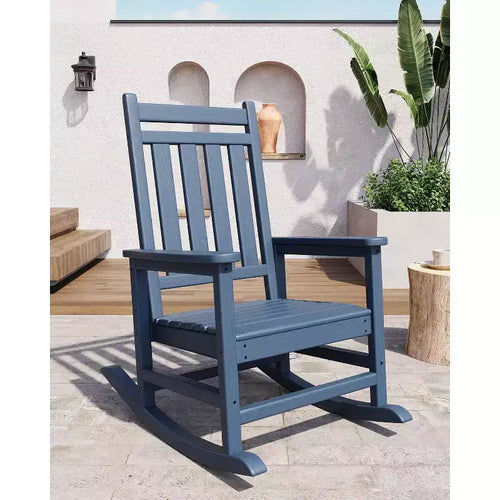 Adirondack Outdoor Patio Rocking Chair, All Weather HDPE Glider Rocker Chair with High Backrest for Porch Balcony Lawn, 380 Lbs Capacity