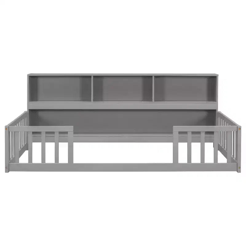 Twin Floor Bed with Bookcase & Guardrails
