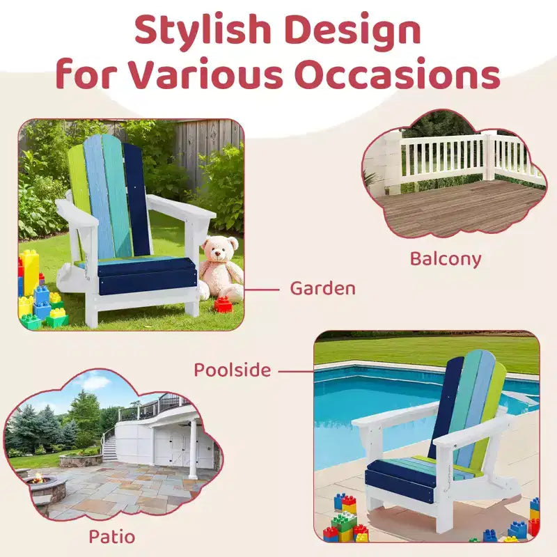 Set di sedie Adirondack da esterno per bambini Hyleory, pieghevoli in HDPE (2 pezzi)