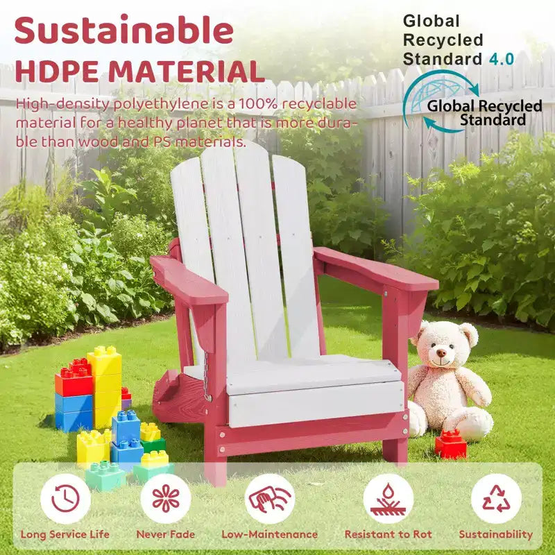 Set di sedie Adirondack da esterno per bambini Hyleory, pieghevoli in HDPE (2 pezzi)