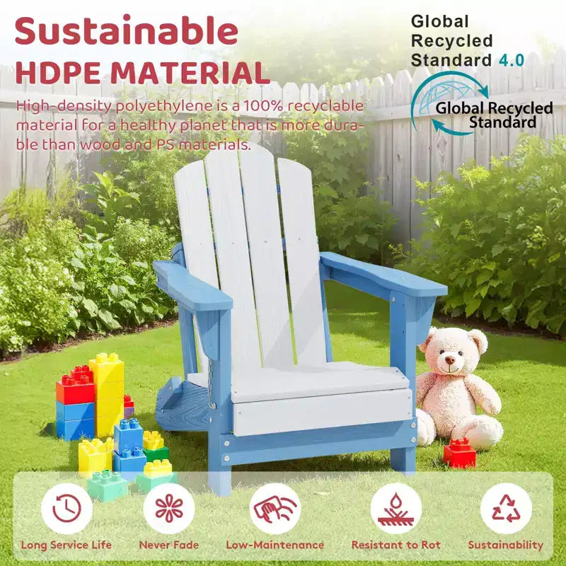 Hyleory Set di 4 Sedie Adirondack Pieghevoli per Bambini, Sedie da Esterno Durevoli in HDPE per Bambini