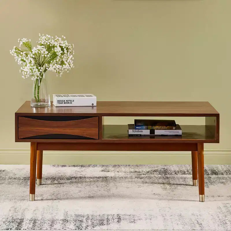 Tavolino da Caffè Dawson Mid-Century Modern con Cassetto e Ripiano