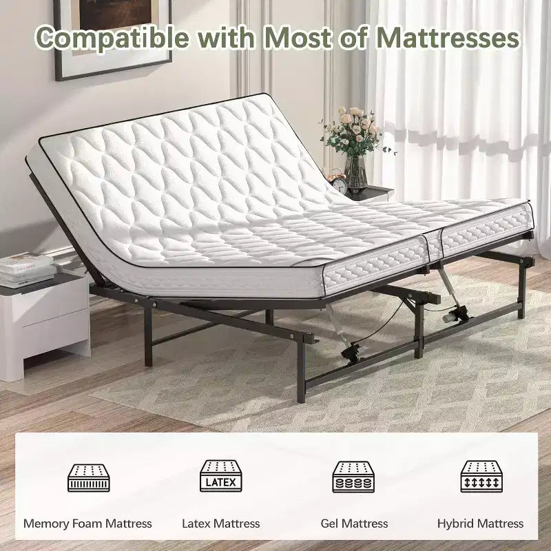 Base letto elettrica con telaio regolabile con telecomando via cavo, funzione di inclinazione ergonomica per piedi e testa, King Size