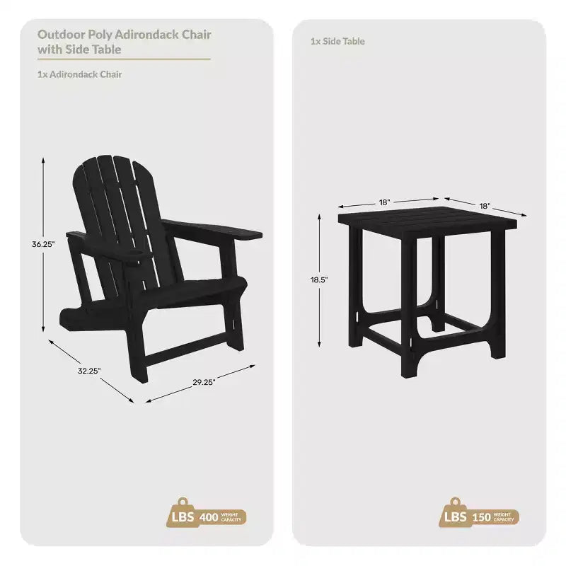 WestinTrends Azura, set da 2 sedie da patio Adirondack in plastica HDPE con tavolino laterale da 18 pollici