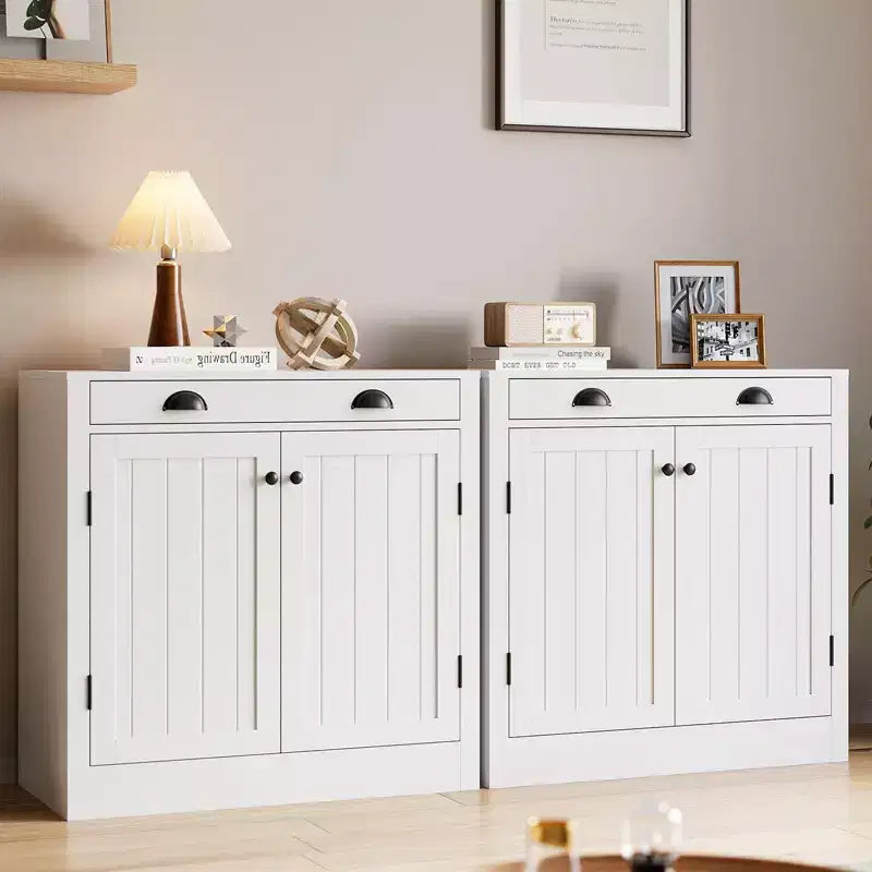 Madia/Credenza Bianca, Mobile Caffè in Legno con Cassetto, Ripiano Regolabile, Armadietti Contenitori Stile Rustico