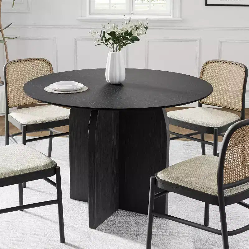 42 x 42 Solid Wood Round Dining Table with Black Finish and Elegant Arched Legs for Modern Dining Rooms & Kitchens
