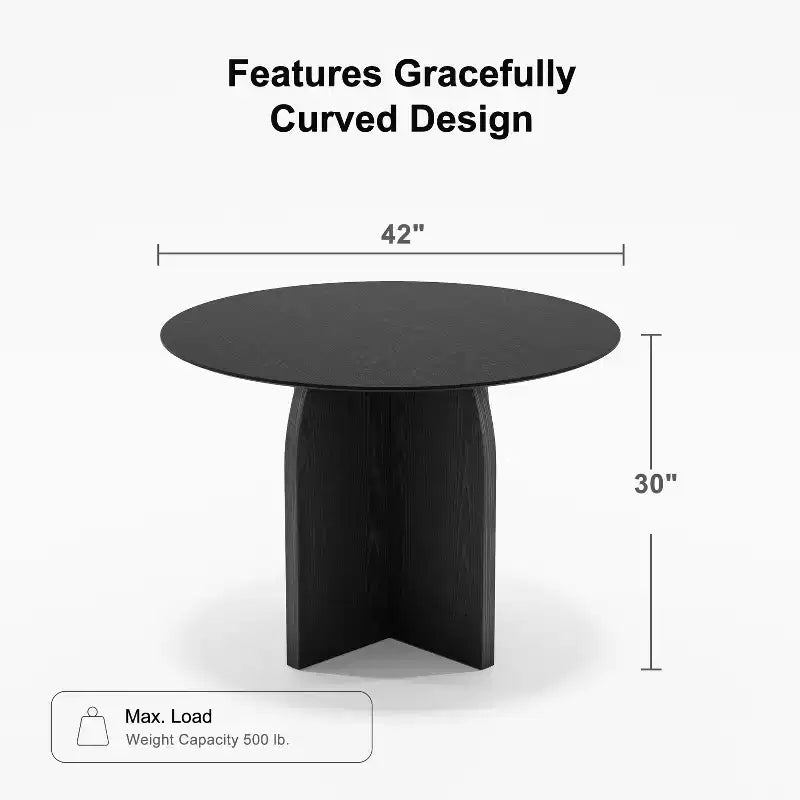42 x 42 Solid Wood Round Dining Table with Black Finish and Elegant Arched Legs for Modern Dining Rooms & Kitchens